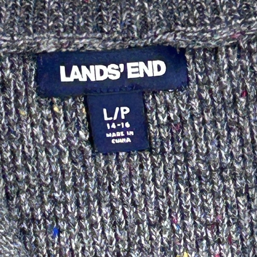 Lands' End Womens Gray Donegal Quarter Zip Cotton Blend Tunic Sweater Large - Picture 8 of 11